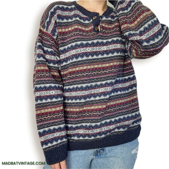 Vintage 90s Sweater Oversized St Johns Bay Fair Isle  L - Picture 1 of 7